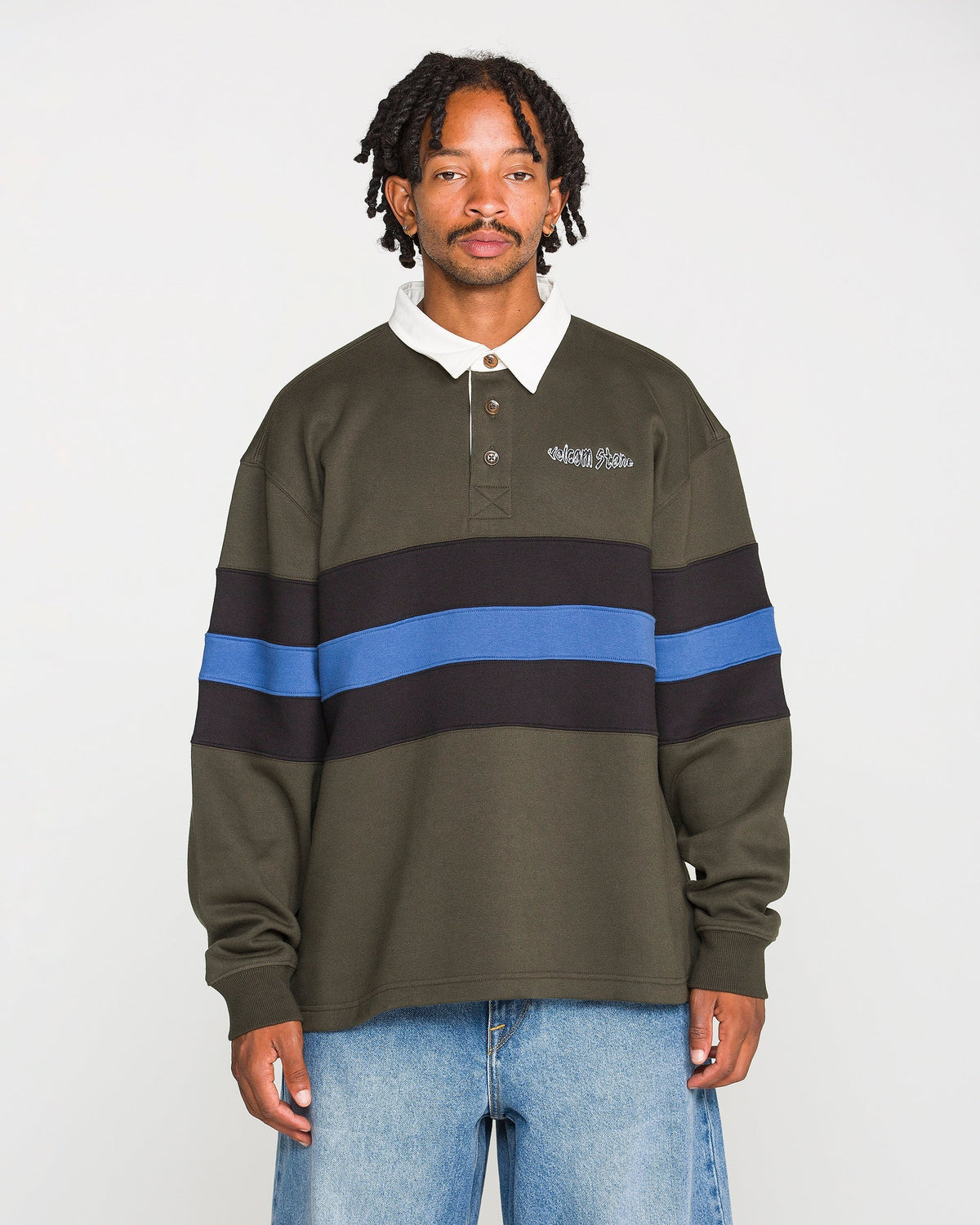 Volcom Scratch Stone Men's Fleece Polo - Rinsed Black - on model, front