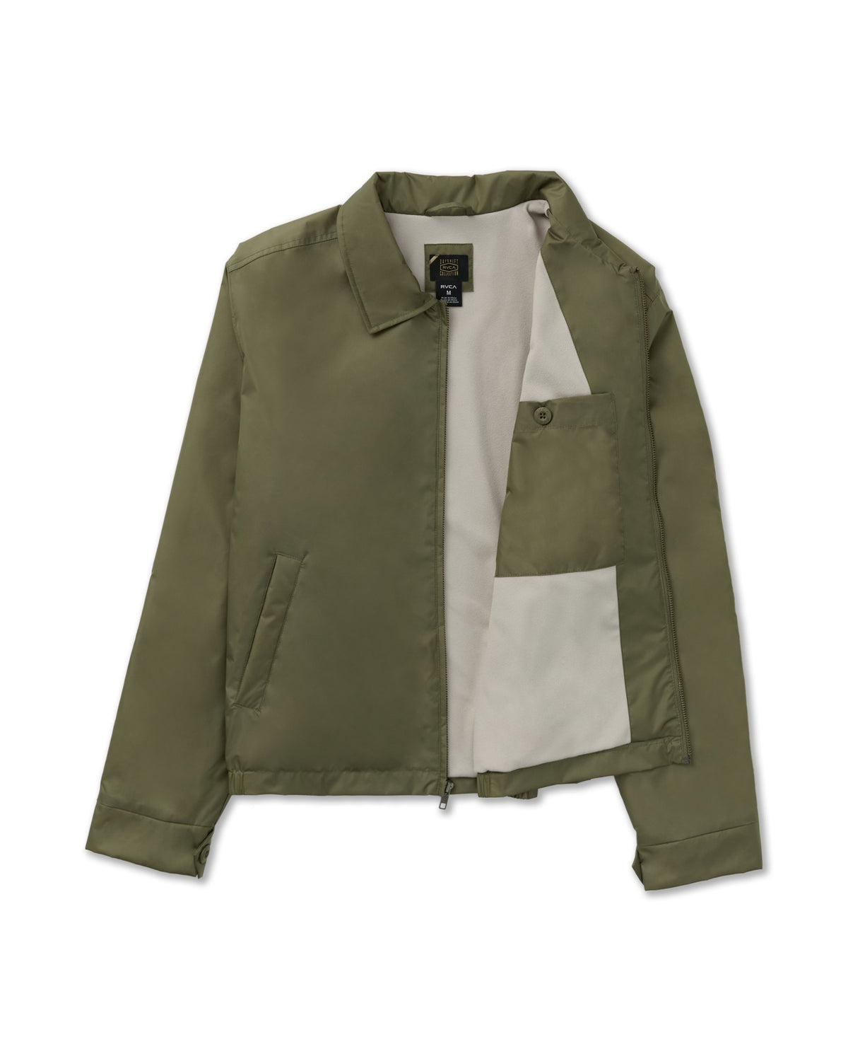 RVCA Dayshift Windbreaker Jacket - Light Olive - open, lining