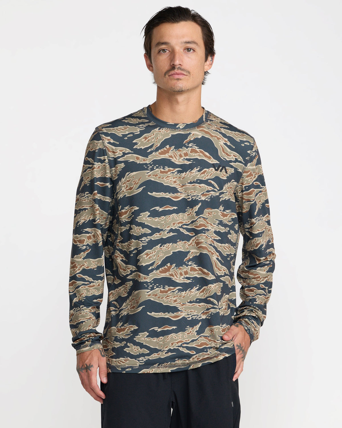 RVCA Sport Vent Long Sleeve T-Shirt - Tiger Camo - on model, front