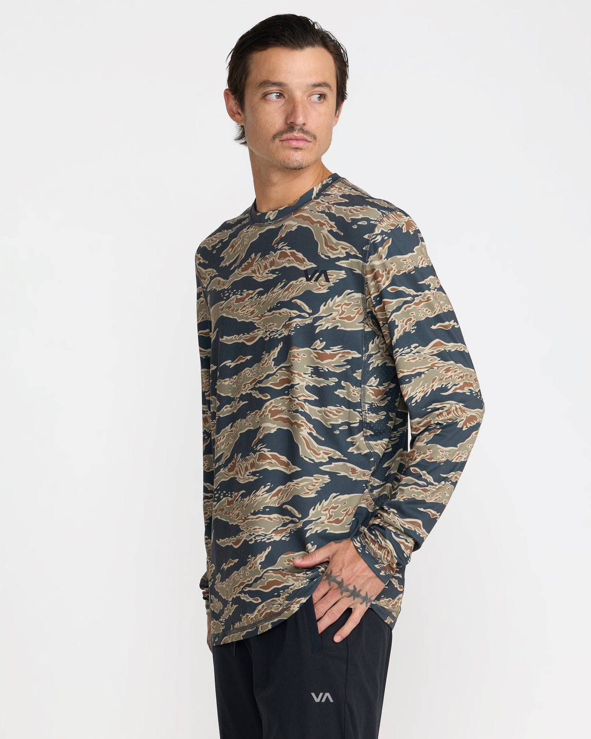 RVCA Sport Vent Long Sleeve T-Shirt - Tiger Camo - on model, side