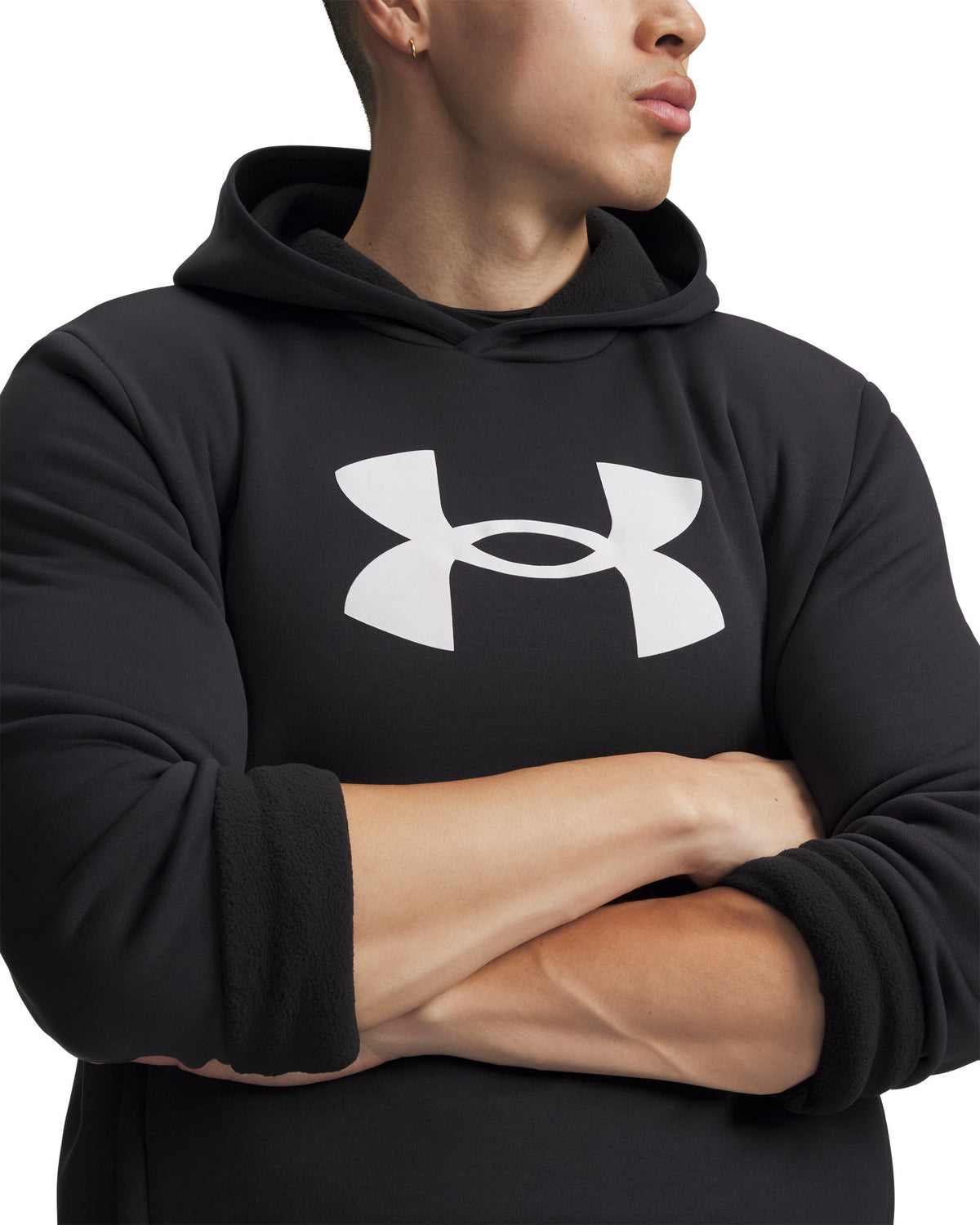 Under Armour Armour Fleece Big Logo Hoodie - Black / White - fabric and pocket detail