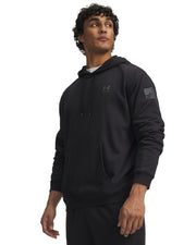 Under Armour Freedom Flag Men's Pullover Hoodie - Black / Castlerock - on model, front