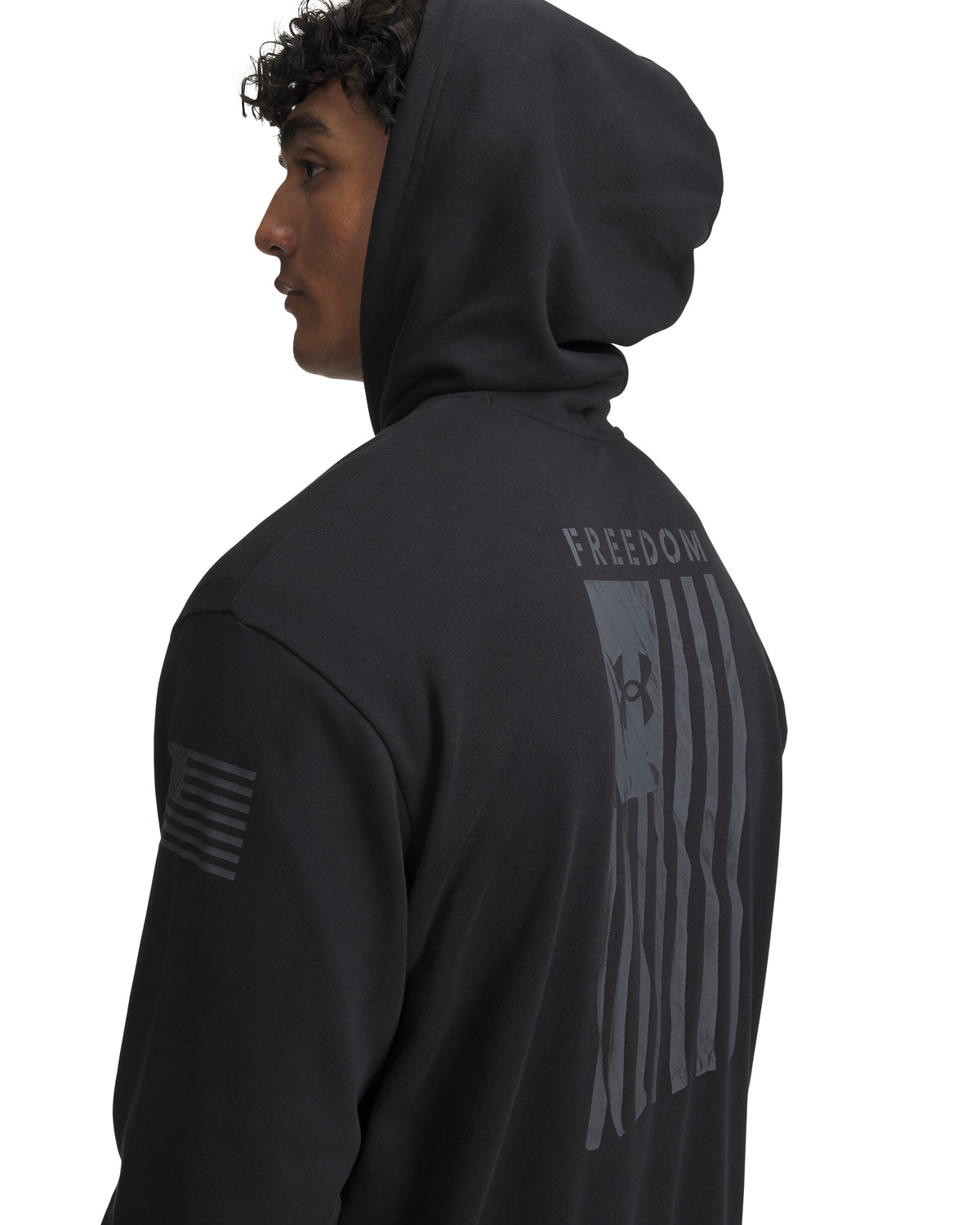 Under Armour Freedom Flag Men's Pullover Hoodie - Black / Castlerock - back graphic detail