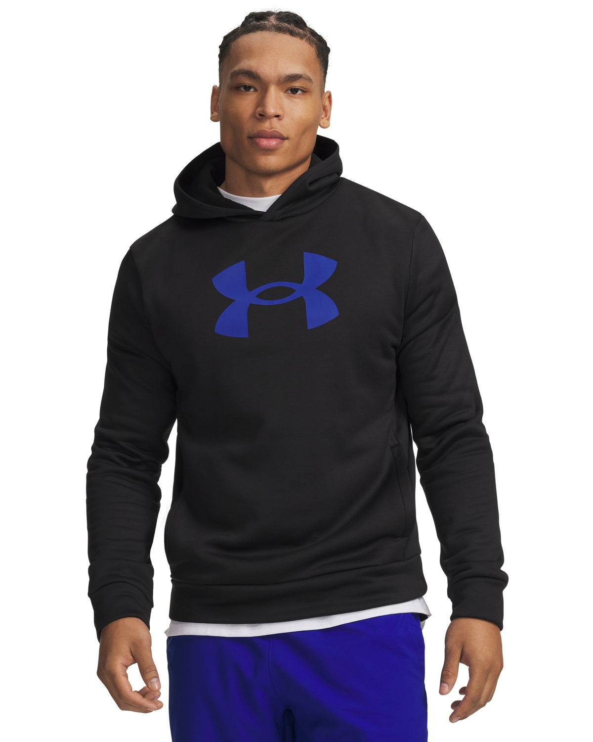Under Armour Armour Fleece Big Logo Hoodie - Ultimate Black / Royal - on model, front