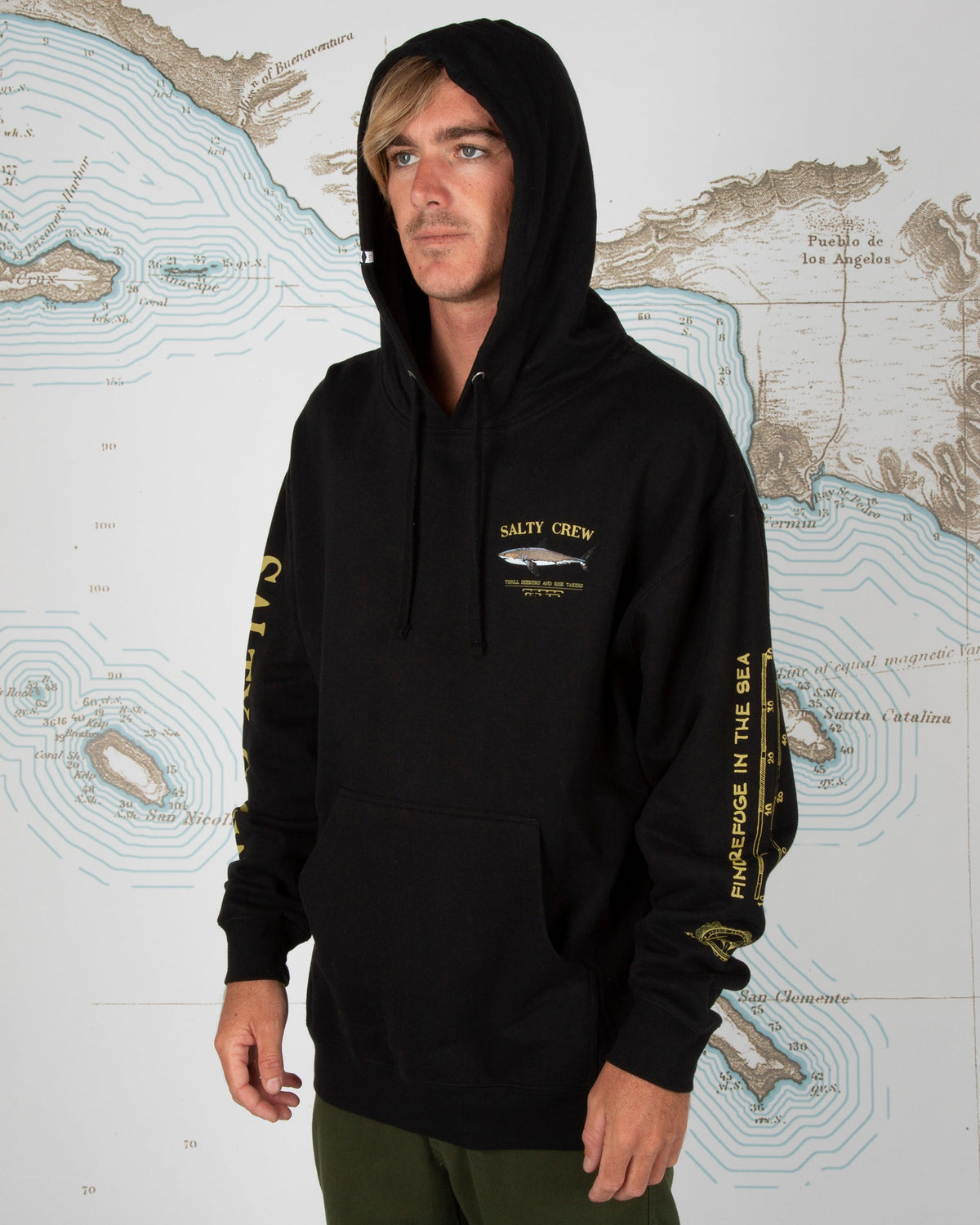 Salty Crew Bruce Pullover Hoody - Black – on model, side