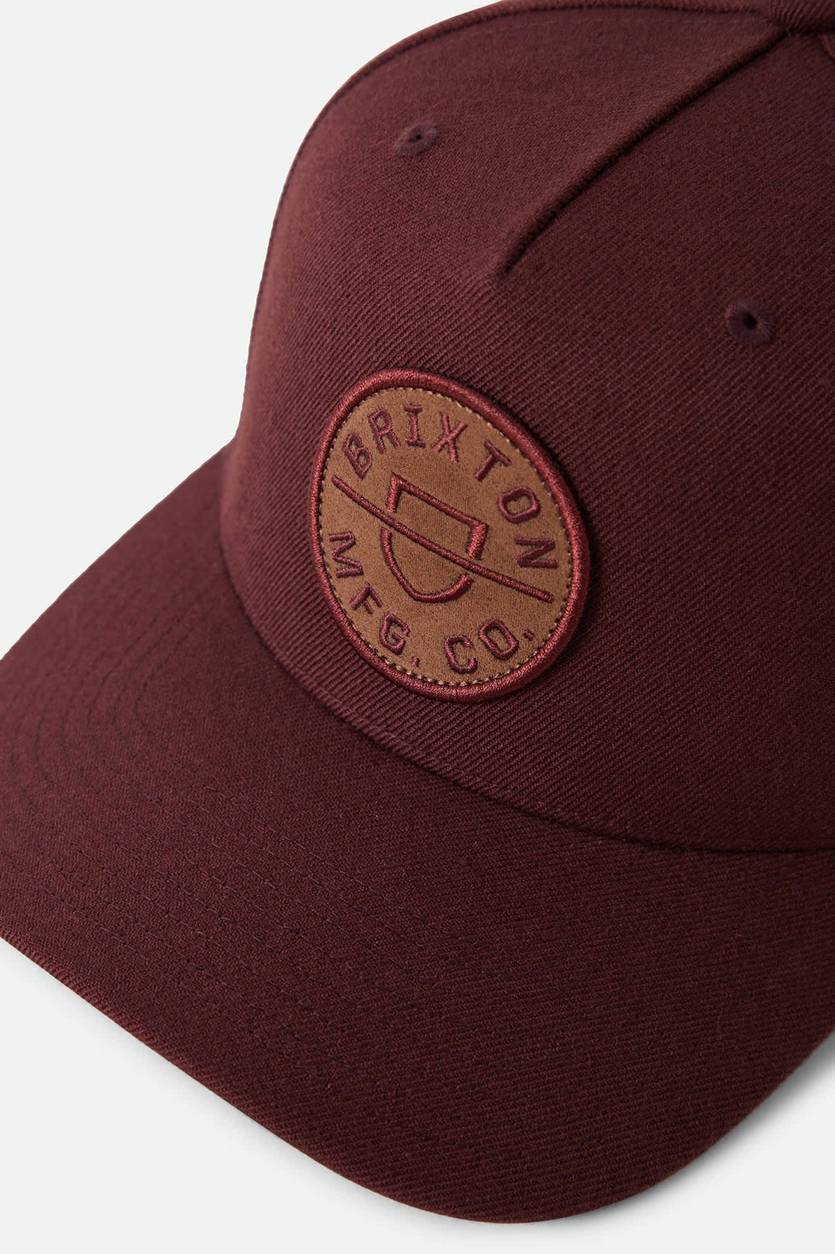 Brixton Crest C MP Men's Snapback Hat - Dark Brick / Brown - patch detail
