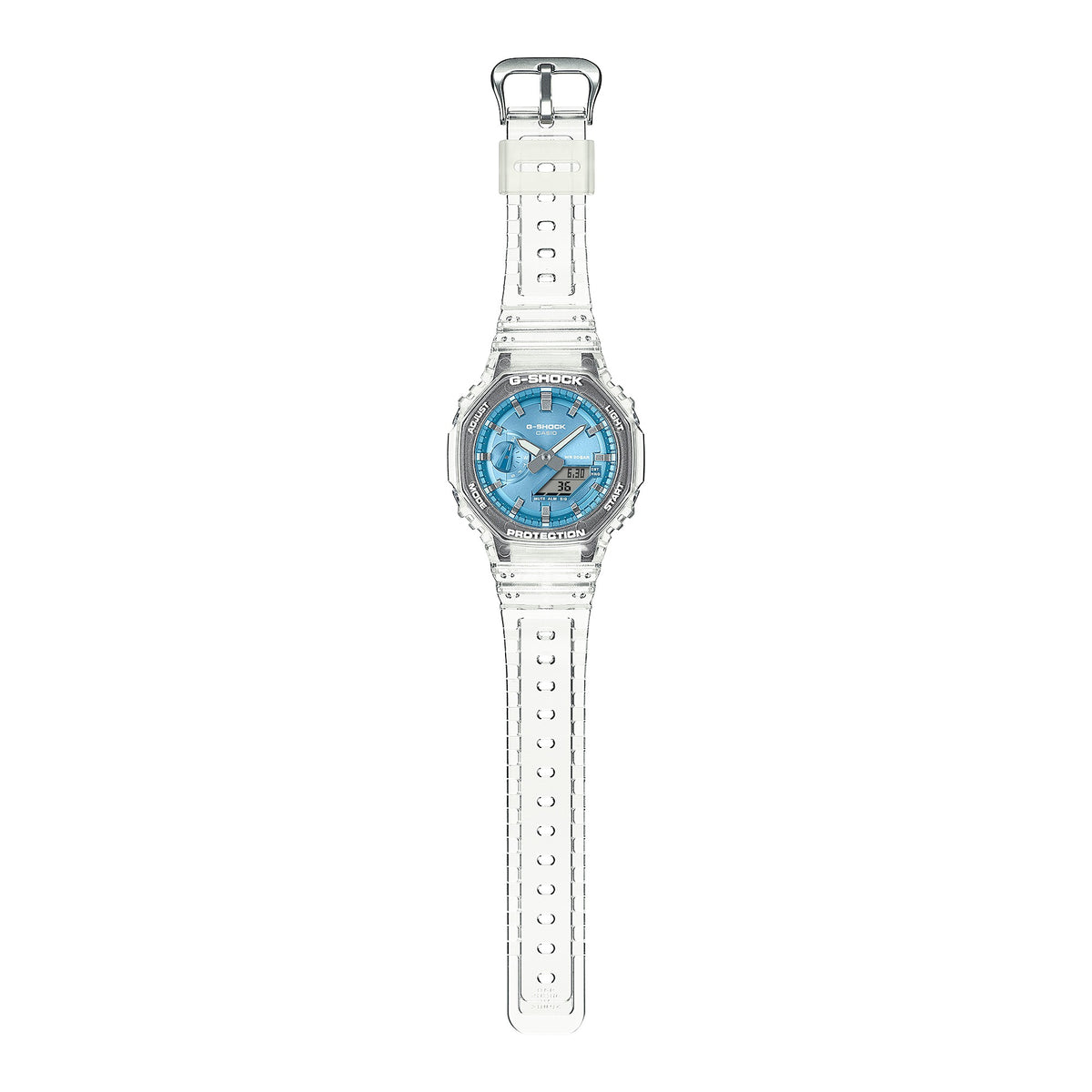 Casio G-Shock GA2100BM-7A2 Analog-Digital Watch - Sky Blue / Clear - side view