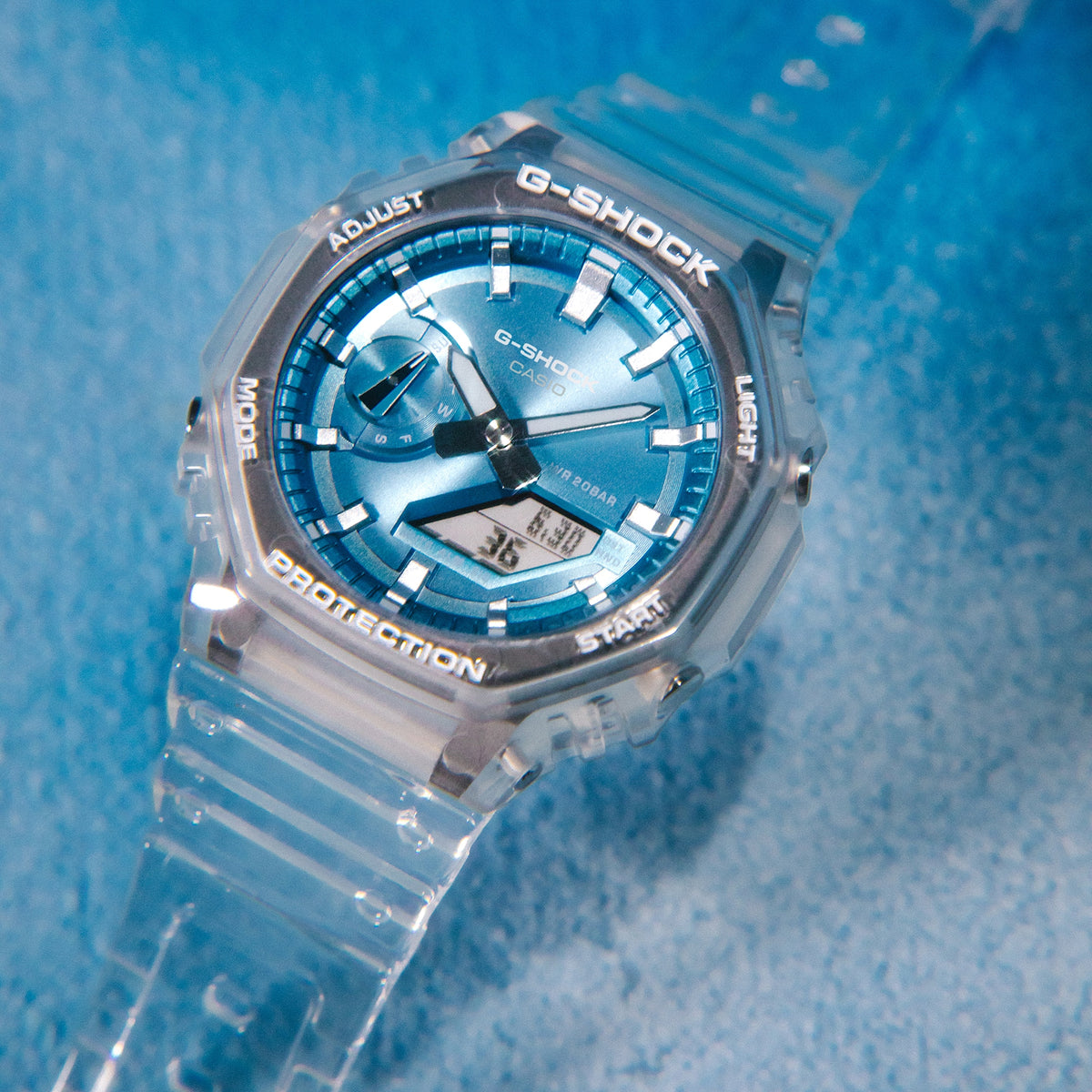 Casio G-Shock GA2100BM-7A2 Analog-Digital Watch - Sky Blue / Clear - lifestyle