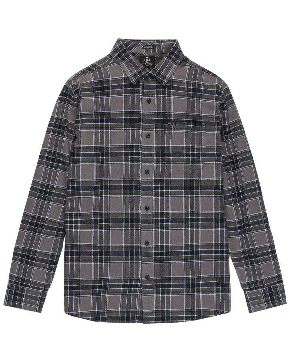 Volcom Caden Plaid Boy's Long Sleeve Shirt - Pewter - front