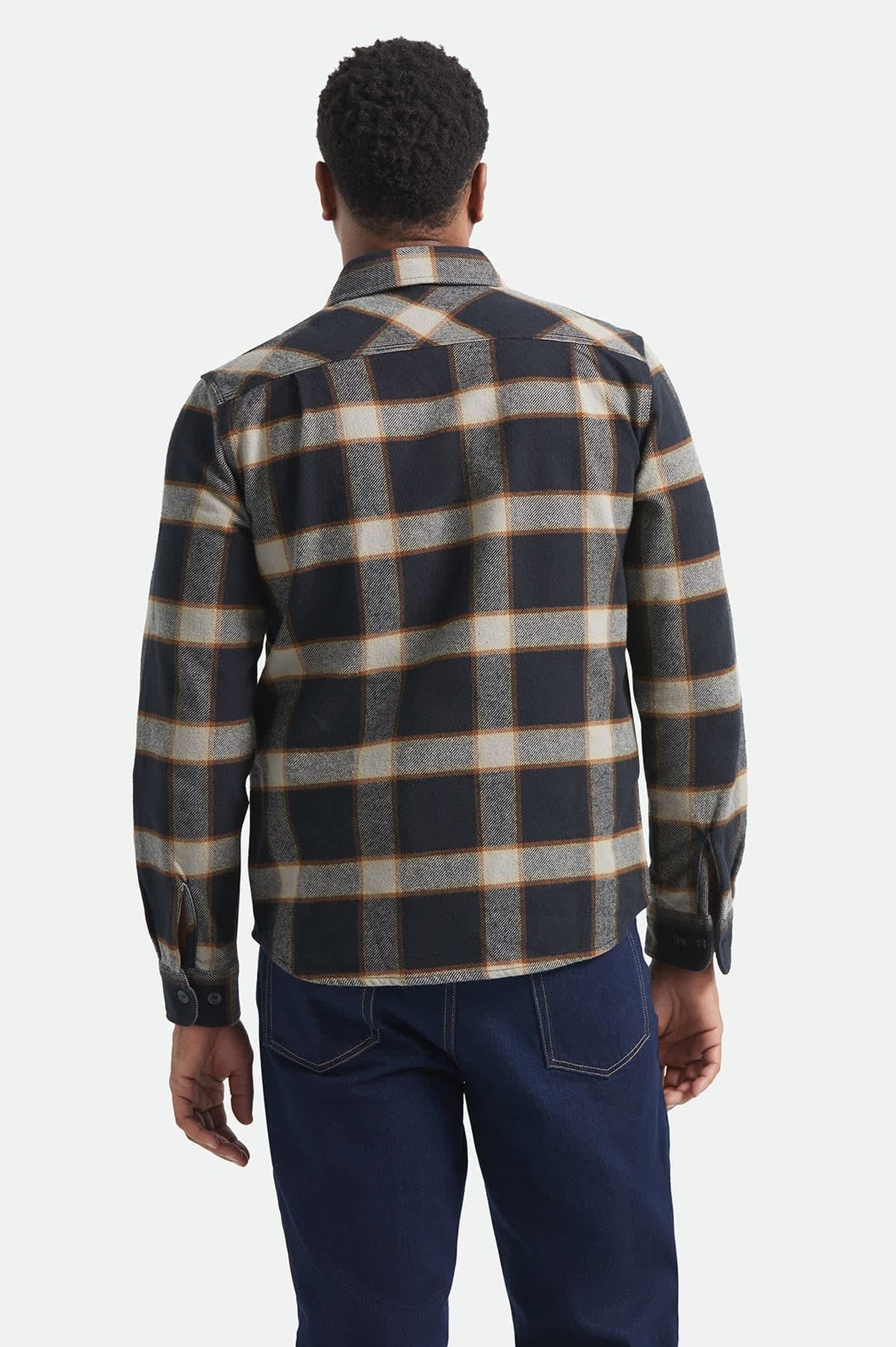 Brixton Bowery Flannel Button Down Shirt - Black / Cream - on model, back