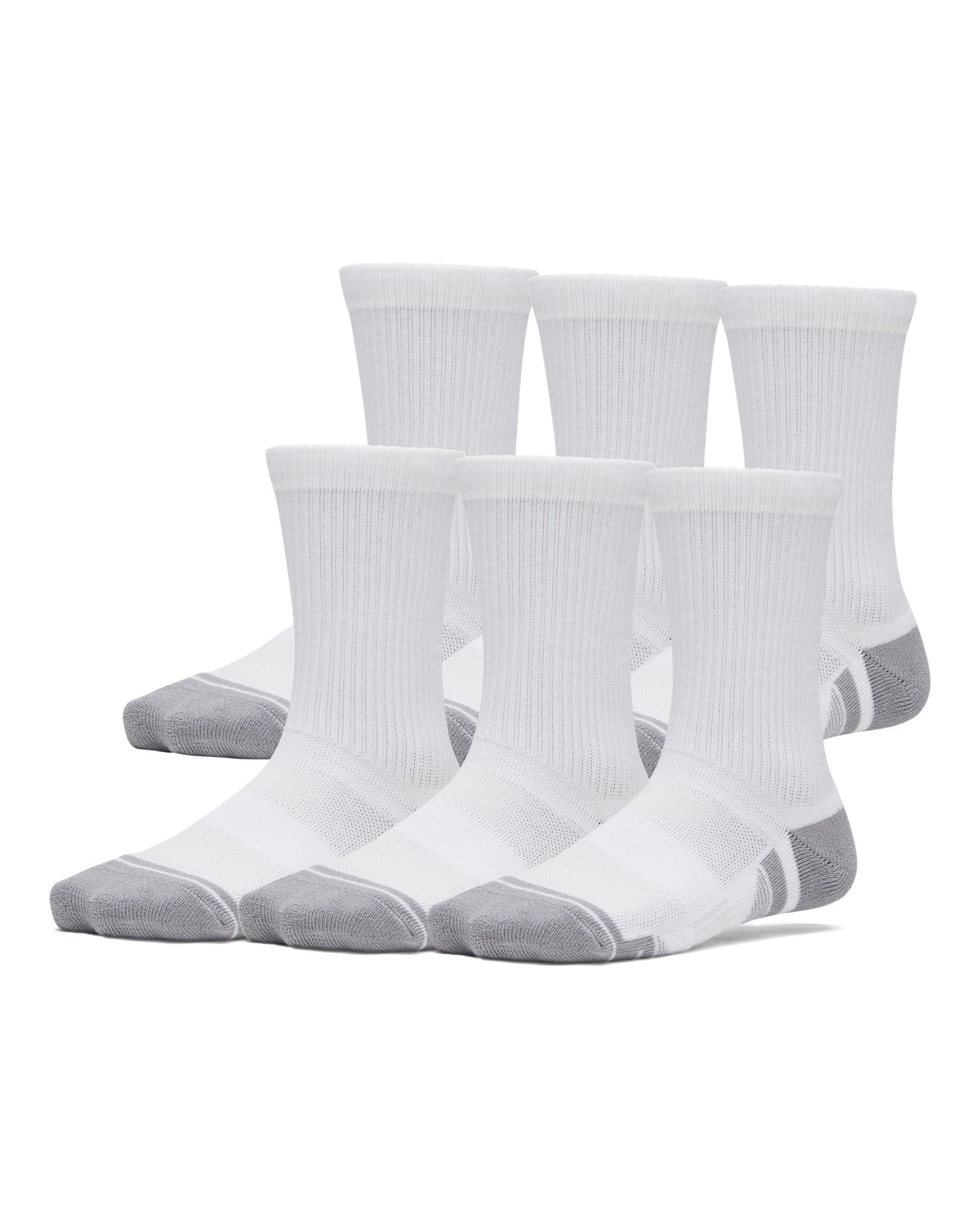 Under Armour Performance Tech Kids' 6-Pack Crew Socks - White / Steel