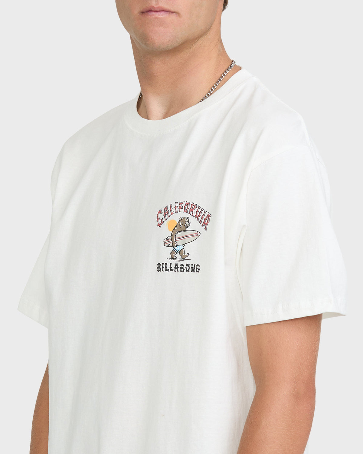 Billabong Mascot CA Basic Men's Short Sleeve T-Shirt - White - on model, close-up