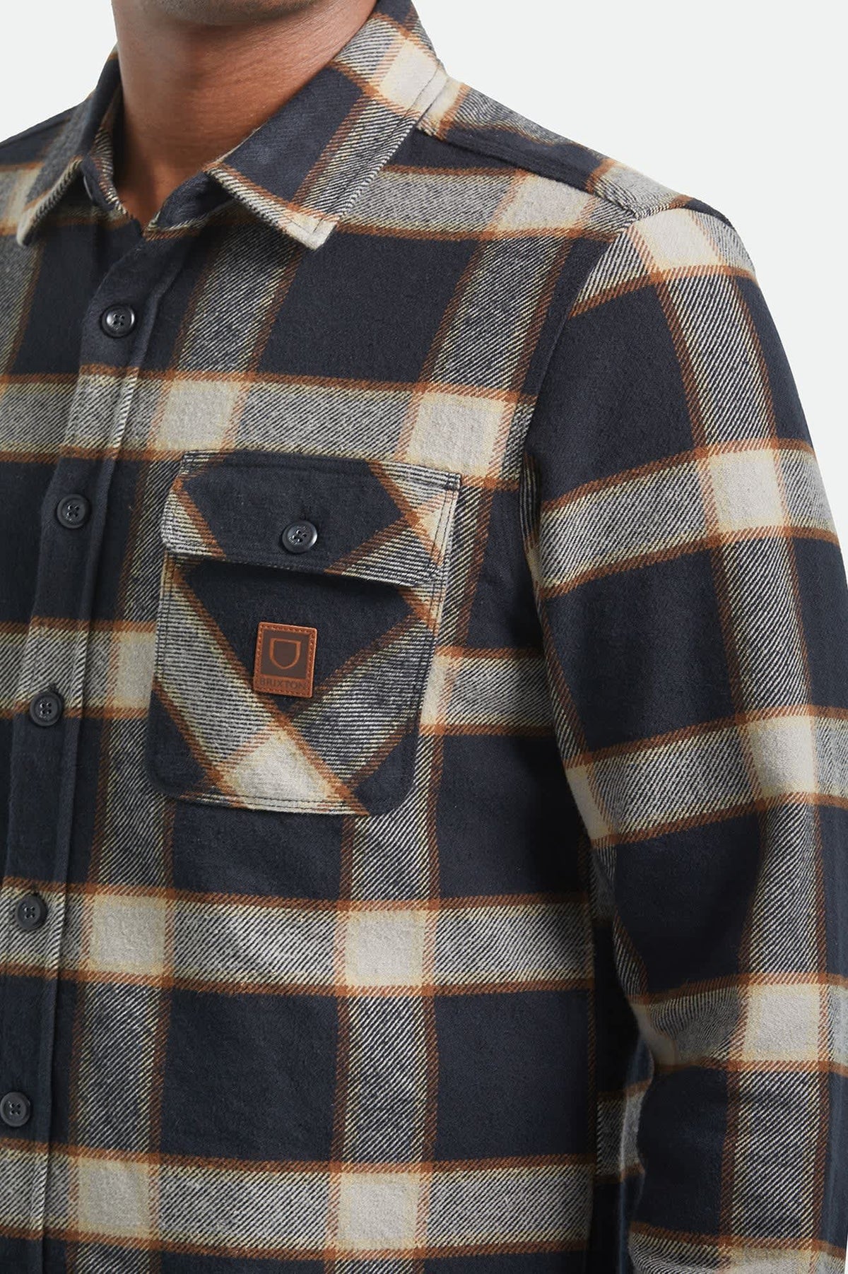 Brixton Bowery Flannel Button Down Shirt - Black / Cream - pocket detail
