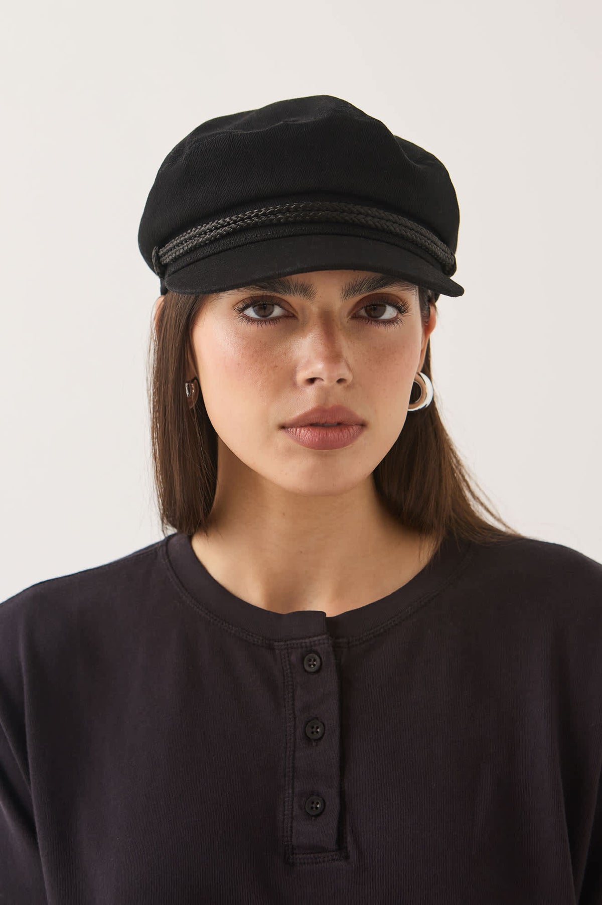 Brixton Fiddler Fisherman Cap - Black - on model, front