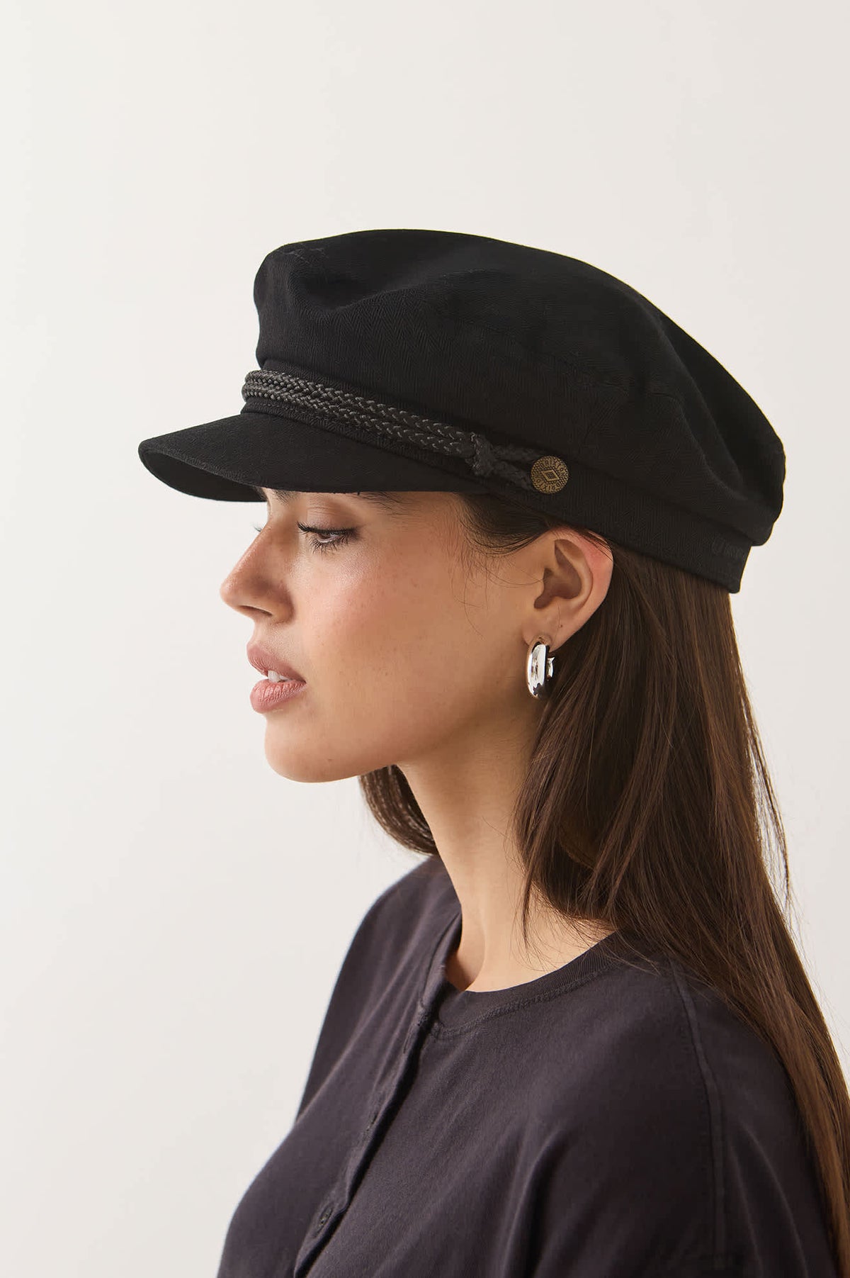 Brixton Fiddler Fisherman Cap - Black - on model, side