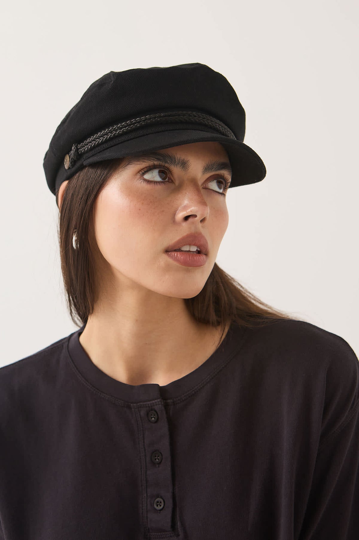 Brixton Fiddler Fisherman Cap - Black - on model, three-quarter