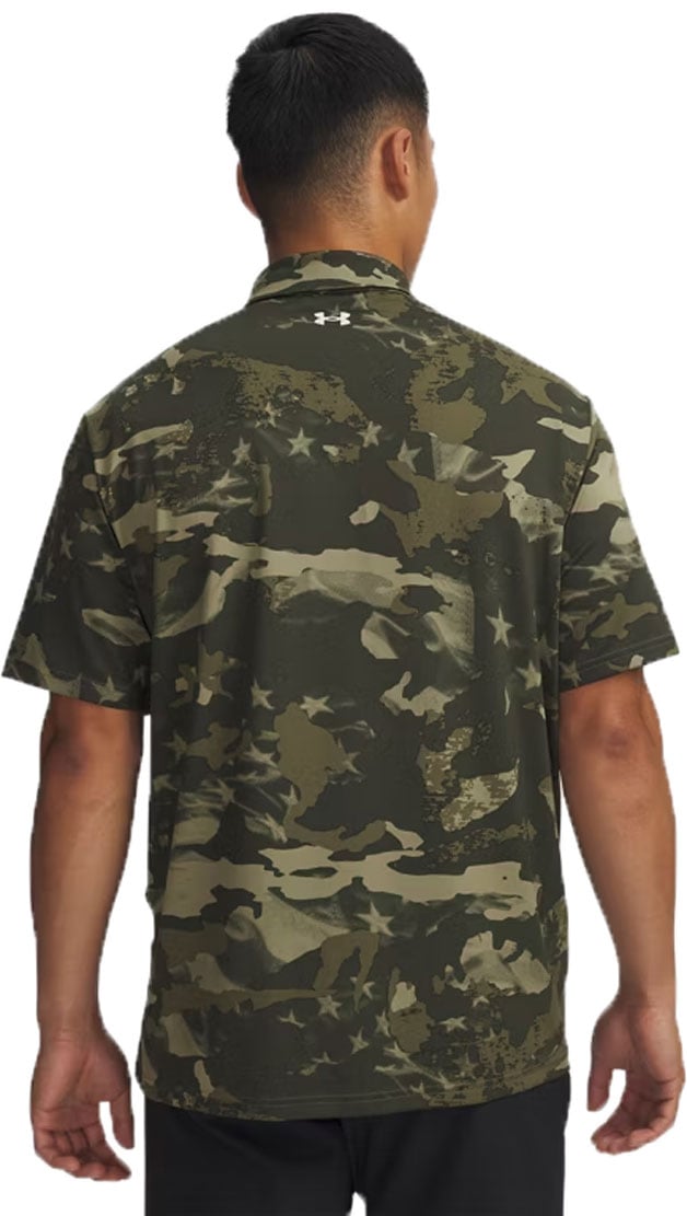 Under Armour Freedom Match Play Men's Short Sleeve Polo - Printed, Marine Green / White – back view