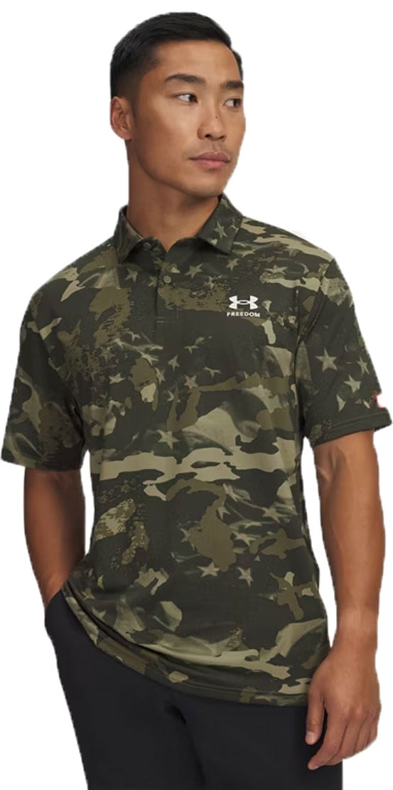 Under Armour Freedom Match Play Men's Short Sleeve Polo - Printed, Marine Green / White