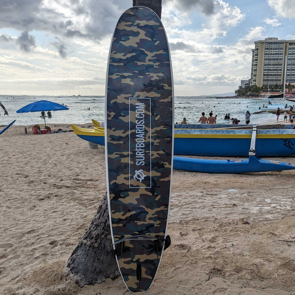 Surfboards.com Ahi 8' Longboard Surfboard - Green Camo – sole view