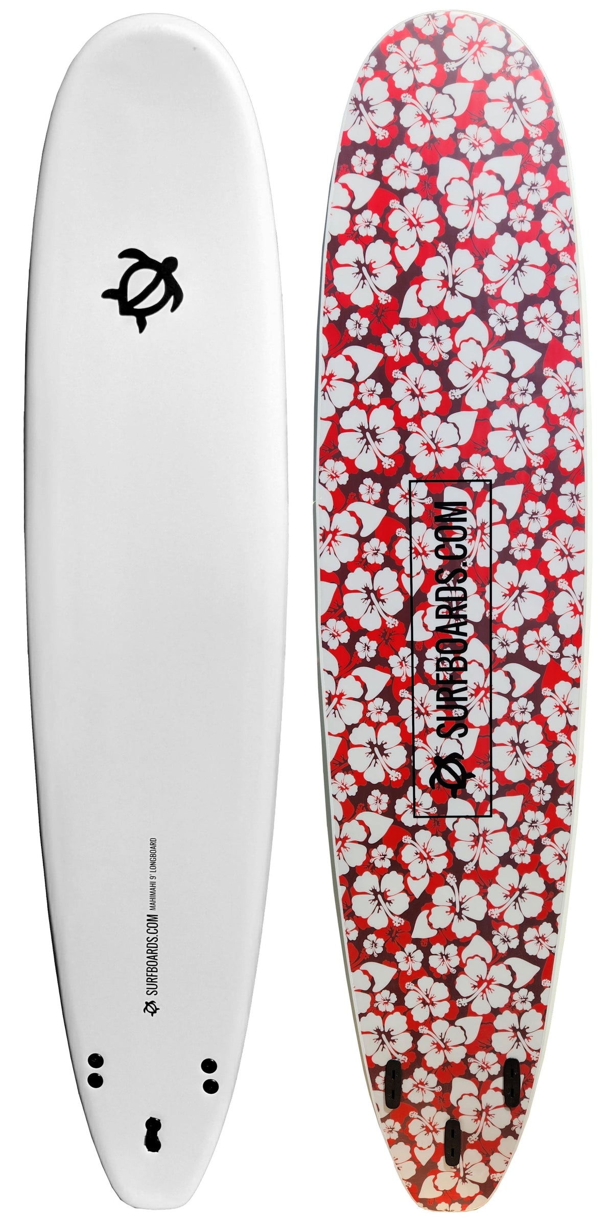 Surfboards.com Mahi Mahi 9' Longboard Surfboard - Red Hibiscus