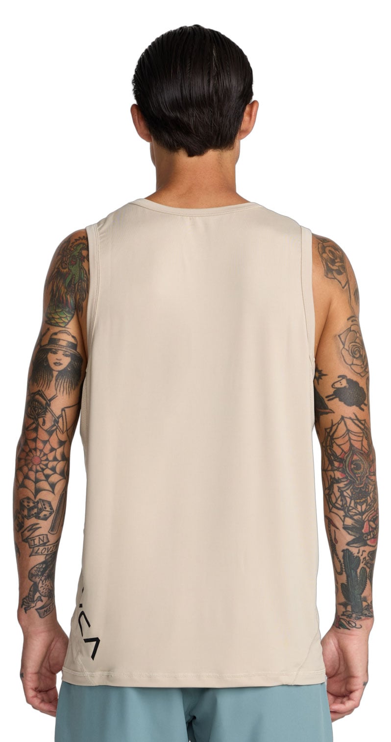 RVCA Sport Vent Men's Performance Tank - Light Khaki – back view