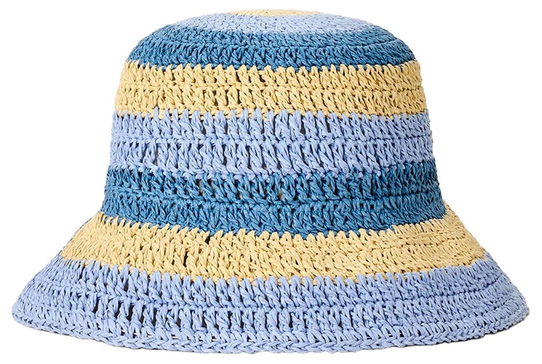 Rip Curl Women’s Crochet Bucket Hat - Handmade Short Brim, Blue / Natural – back view