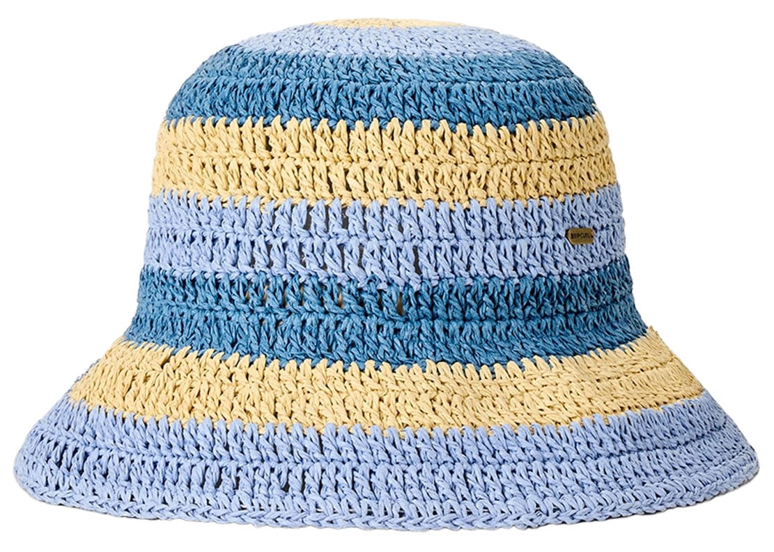 Rip Curl Women’s Crochet Bucket Hat - Handmade Short Brim, Blue / Natural