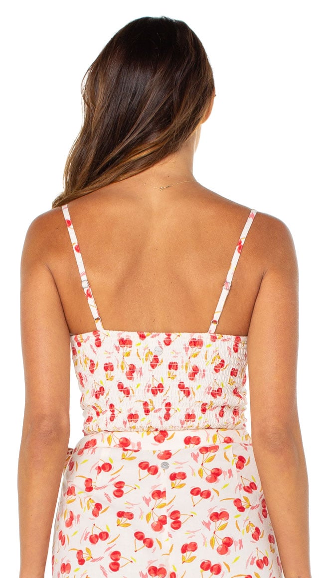 Roxy Women’s Island Sun Top - Cropped Smocked Back Tank, Hibiscus Cherry on Top – back view