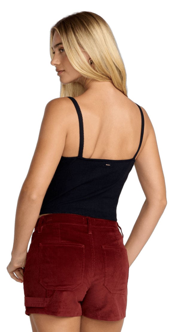 RVCA Women’s Madrid Tank - Spaghetti Strap Picot Trim Top, RVCA Black – back view