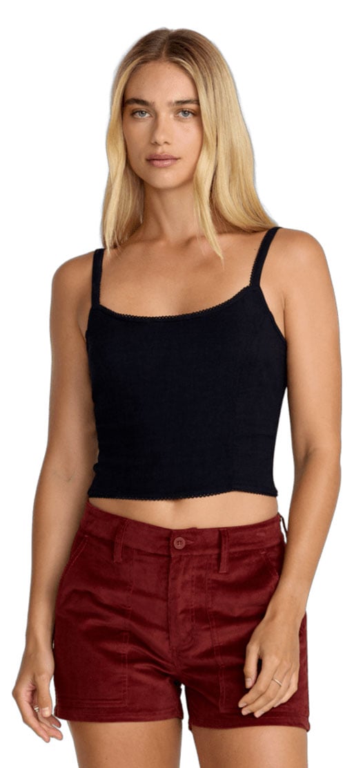 RVCA Women’s Madrid Tank - Spaghetti Strap Picot Trim Top, RVCA Black