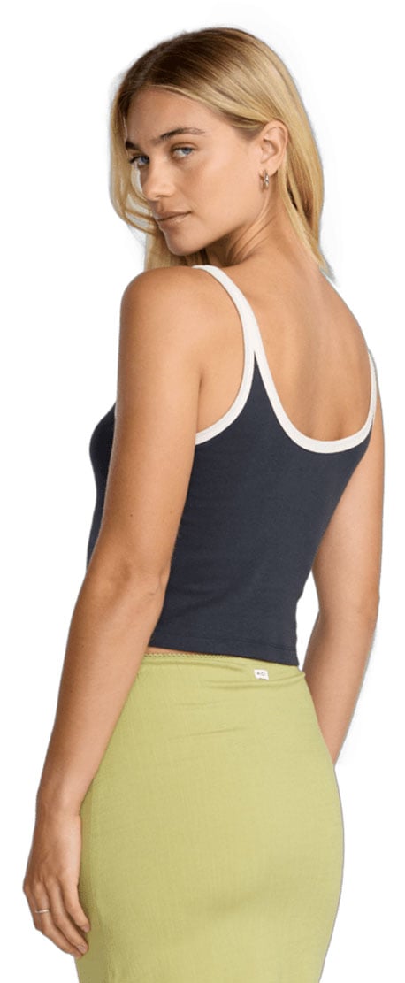 RVCA Women’s Pacific Tank - Cotton Baby Rib Tank Top with Contrast Trim, Washed Black – back view