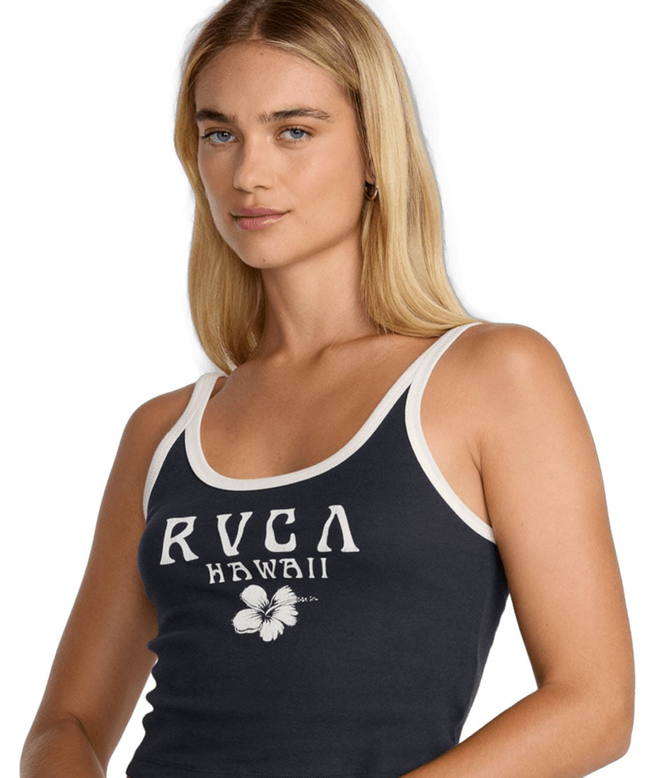 RVCA Women’s Pacific Tank - Cotton Baby Rib Tank Top with Contrast Trim, Washed Black – alternate view 1