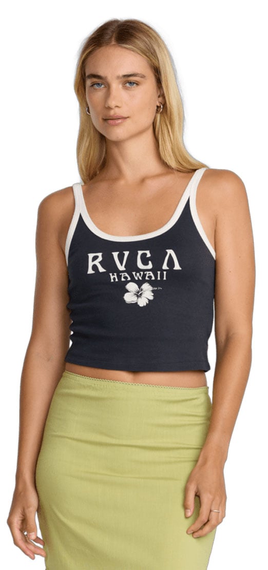RVCA Women’s Pacific Tank - Cotton Baby Rib Tank Top with Contrast Trim, Washed Black