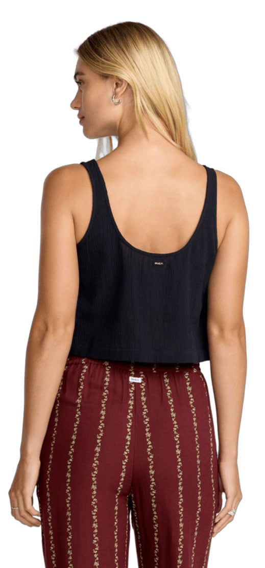 RVCA Women’s New Yume Tank Top - Boxy Fit Crinkle Cotton, RVCA Black – back view