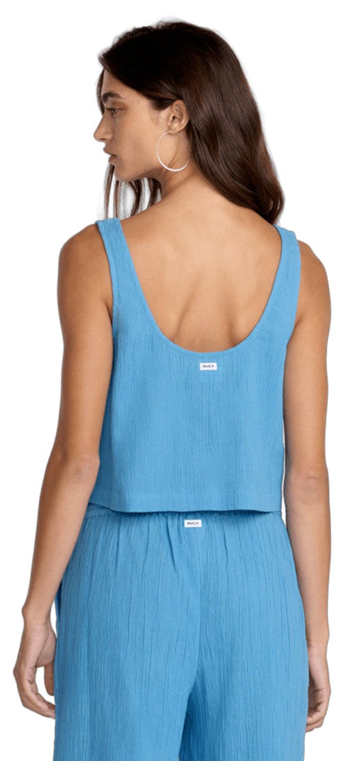 RVCA Women’s New Yume Tank Top - Boxy Fit Crinkle Cotton, Chalk Blue – back view