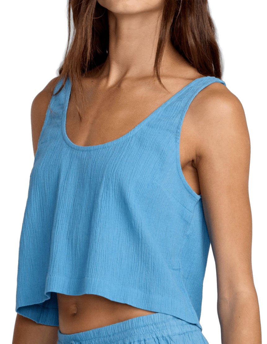 RVCA Women’s New Yume Tank Top - Boxy Fit Crinkle Cotton, Chalk Blue – alternate view 1