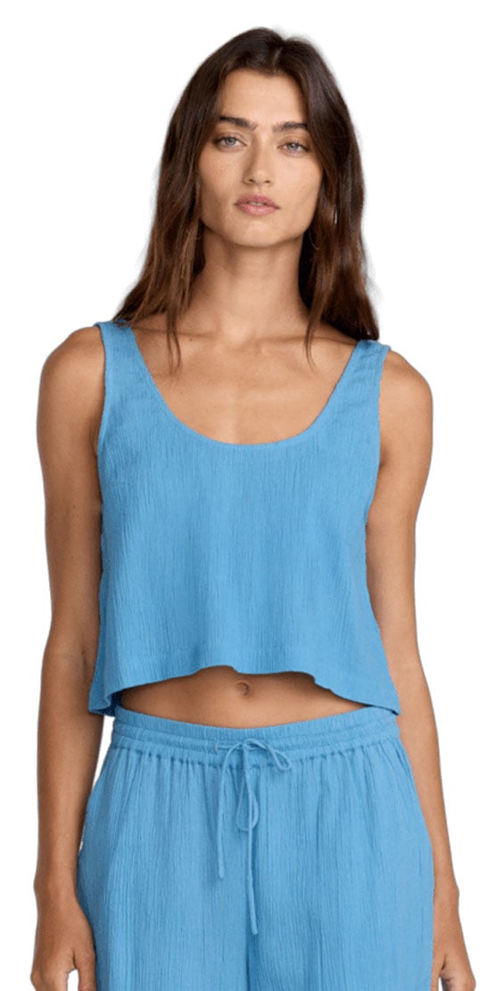 RVCA Women’s New Yume Tank Top - Boxy Fit Crinkle Cotton, Chalk Blue