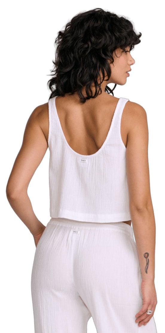 RVCA Women’s New Yume Tank Top - Boxy Fit Crinkle Cotton, Whisper White – back view