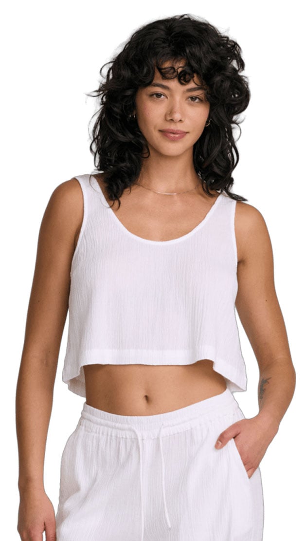 RVCA Women’s New Yume Tank Top - Boxy Fit Crinkle Cotton, Whisper White