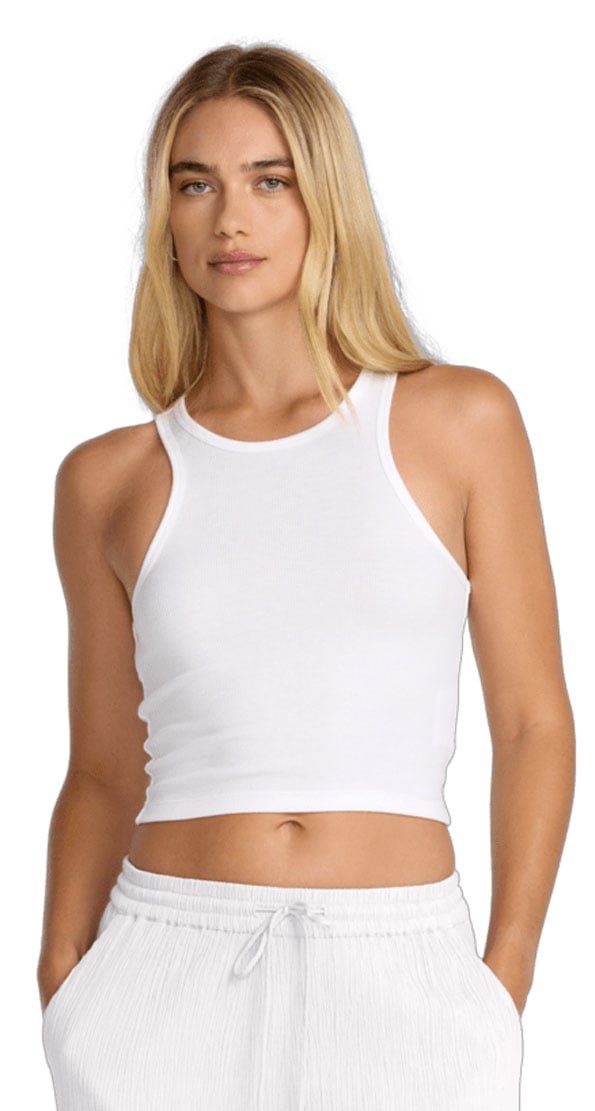 RVCA Women’s Roma Tank - High Neck Ribbed Tank Top, Whisper White