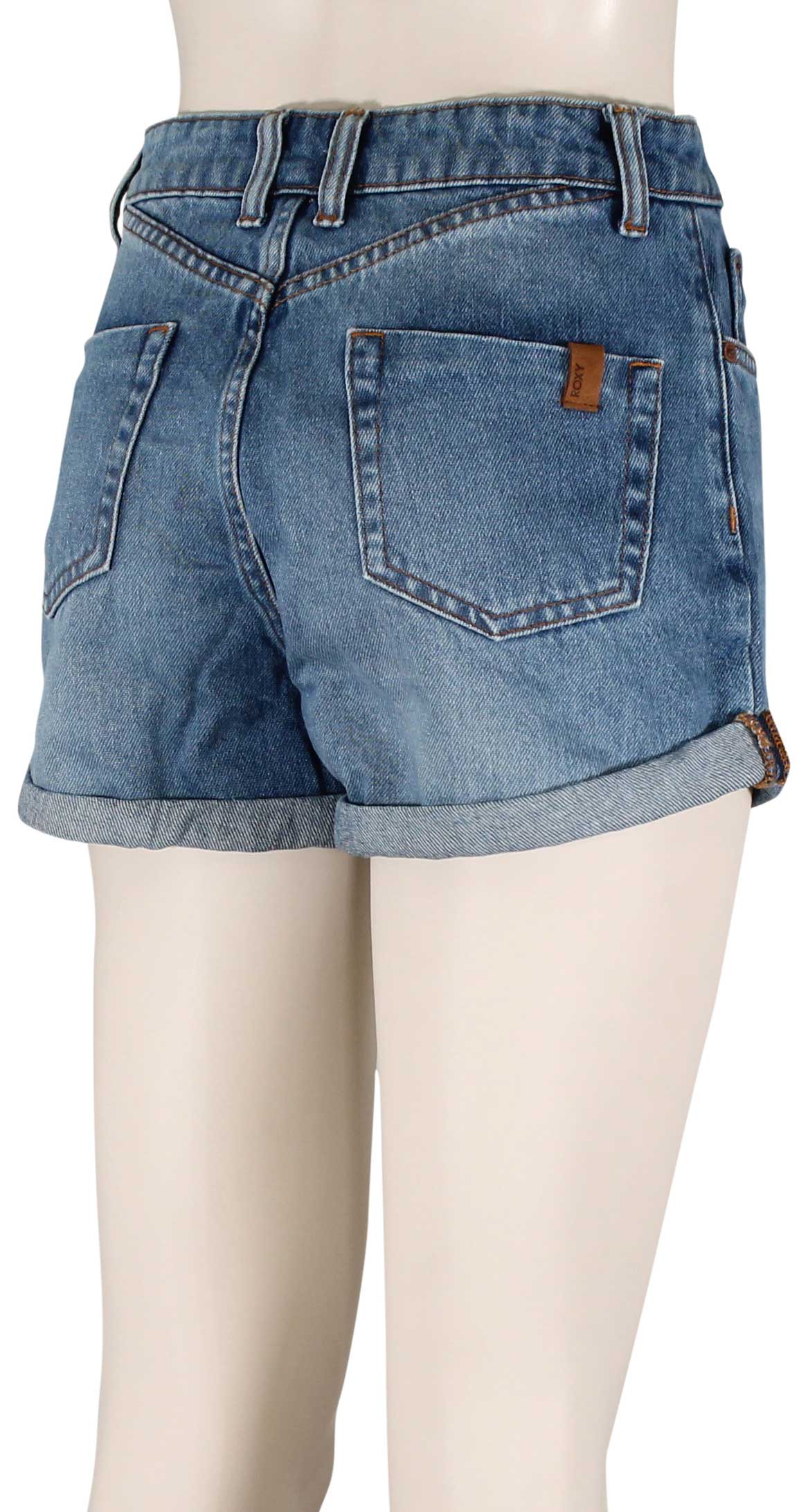 Roxy Authentic Denim Shorts - Medium Blue, back view