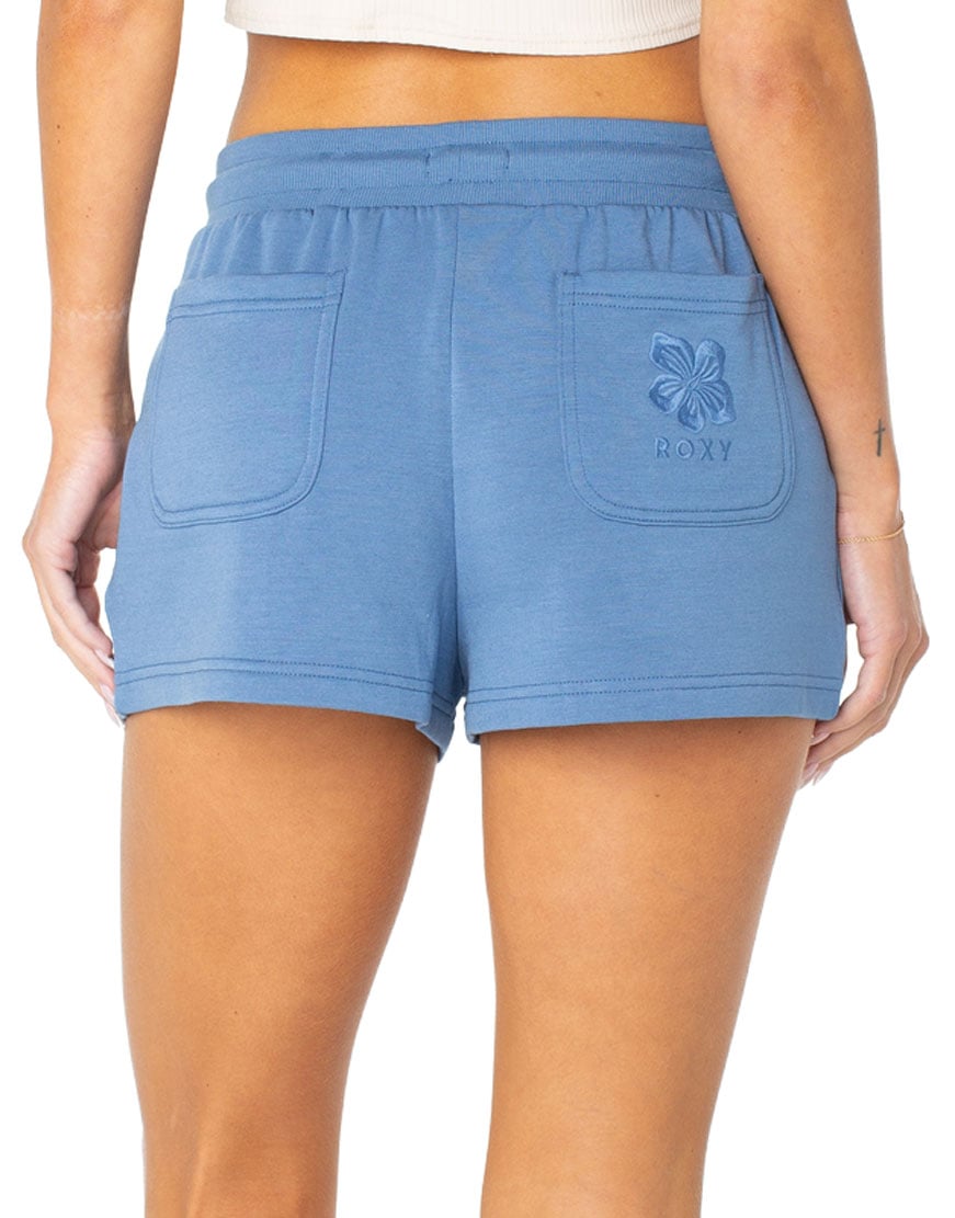 Roxy Surfing By Moonlight Women's Shorts - Blue Horizon Hibiscus Embroidered – back view