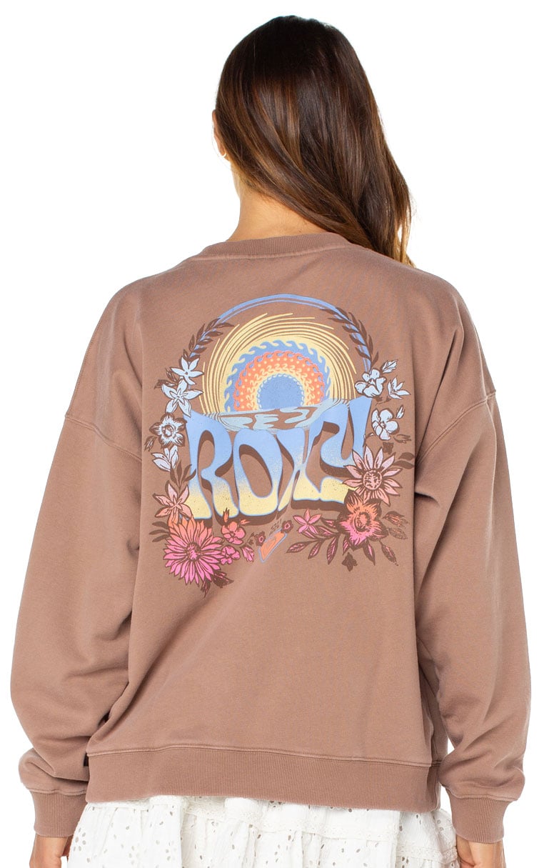 Roxy Lineup Oversized Women's Crew Sweatshirt - Brownie Tribal Sunset – back view