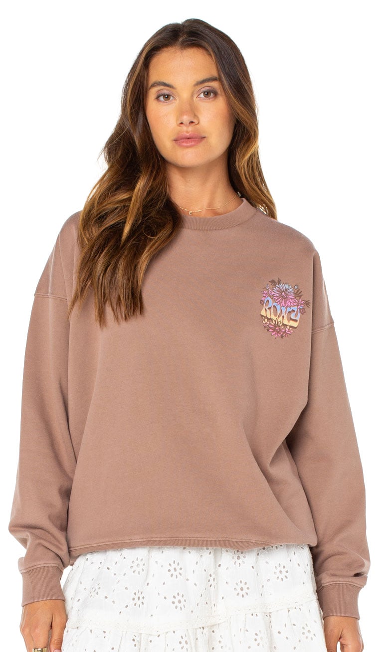 Roxy Lineup Oversized Women's Crew Sweatshirt - Brownie Tribal Sunset