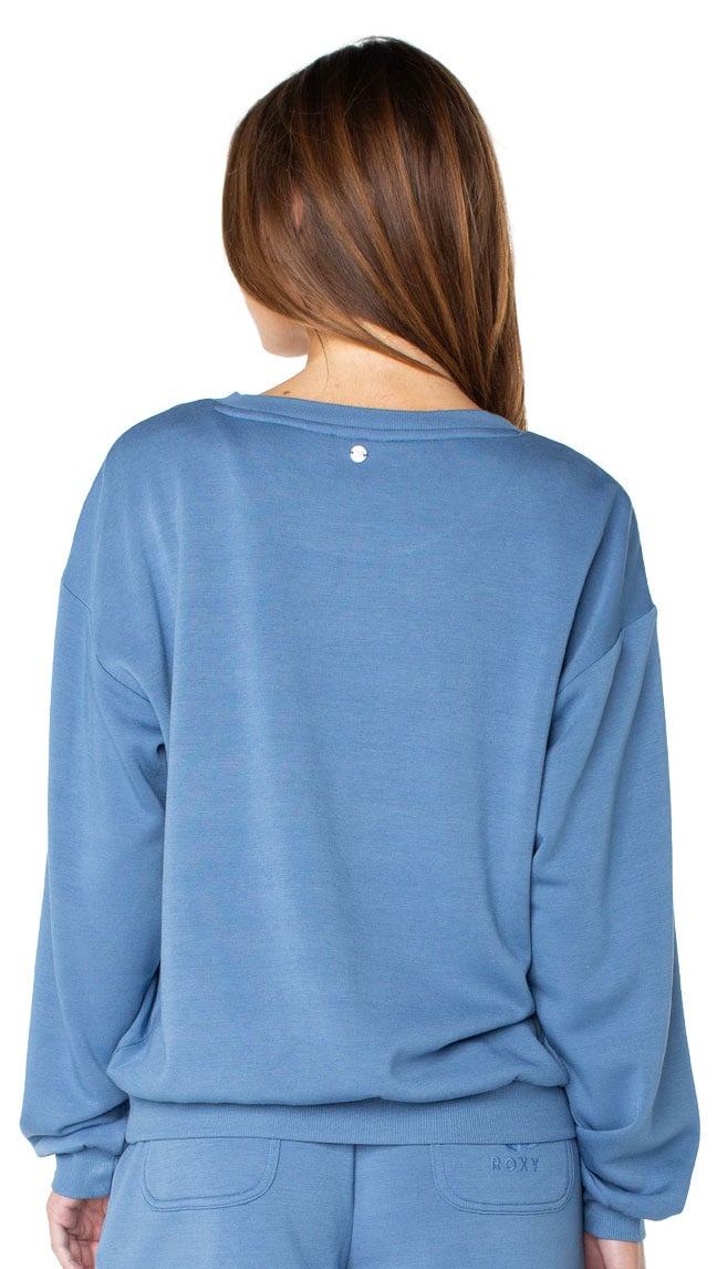 Roxy Surfing By Moonlight Pullover Sweatshirt - Blue Horizon Hibiscus Embroidered – back view
