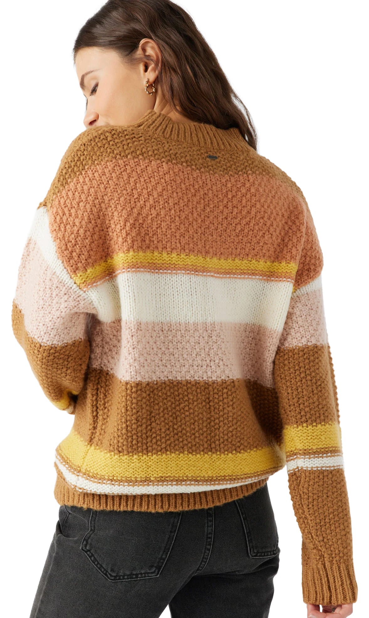 O'Neill Billie Stripe Mockneck Sweatshirt - Tobacco Brown – back view