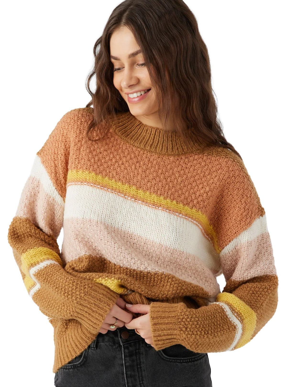 O'Neill Billie Stripe Mockneck Sweatshirt - Tobacco Brown