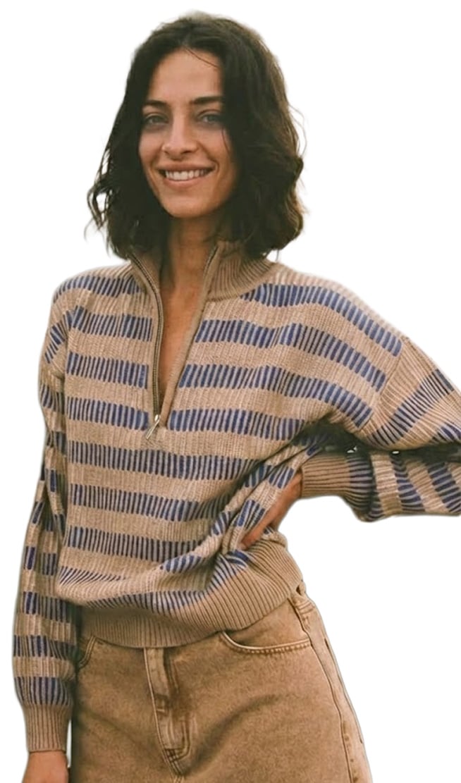 Rhythm Estelle Quarter Zip Striped Knit - Cobalt