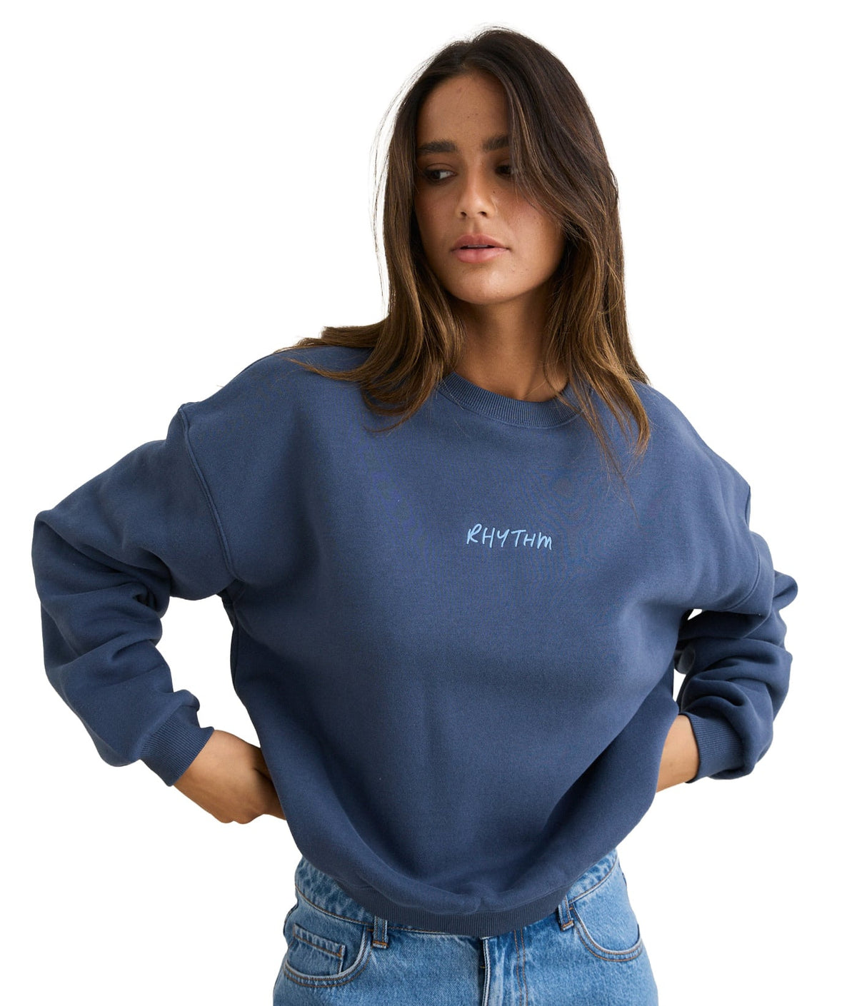 Rhythm Crew Neck Women's Fleece Sweatshirt - Indigo