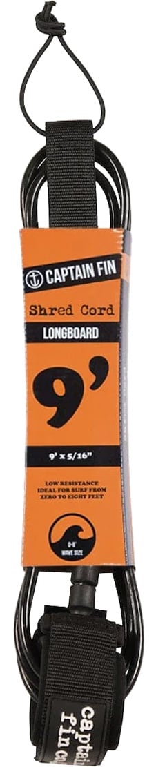 Captain Fin Shred Cord 9' Longboard Surfboard Leash - Black